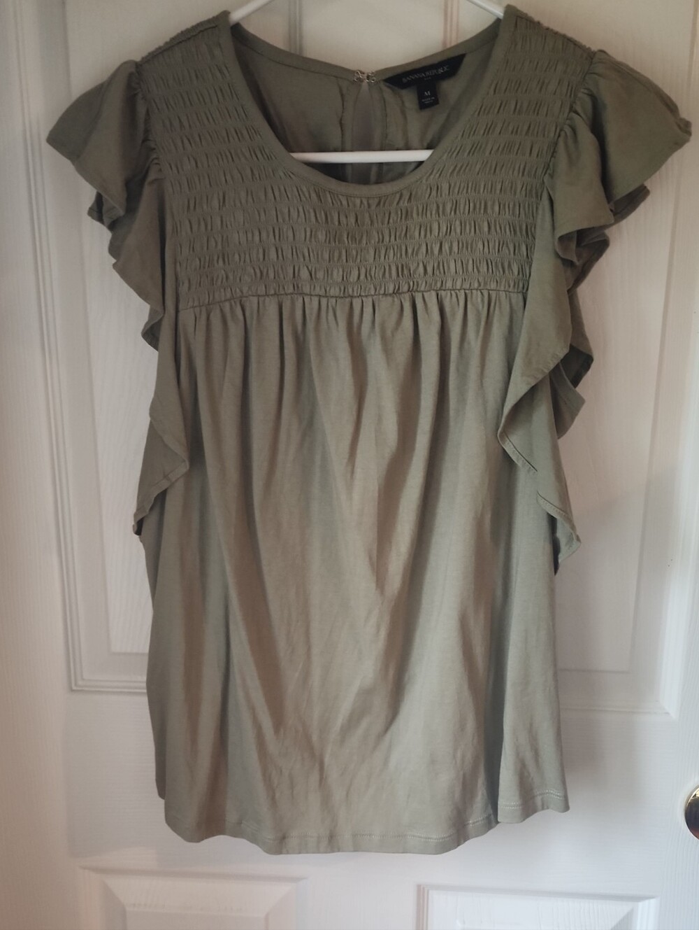 Banana Republic Olive Smocked Ruffle Sleeve Blouse